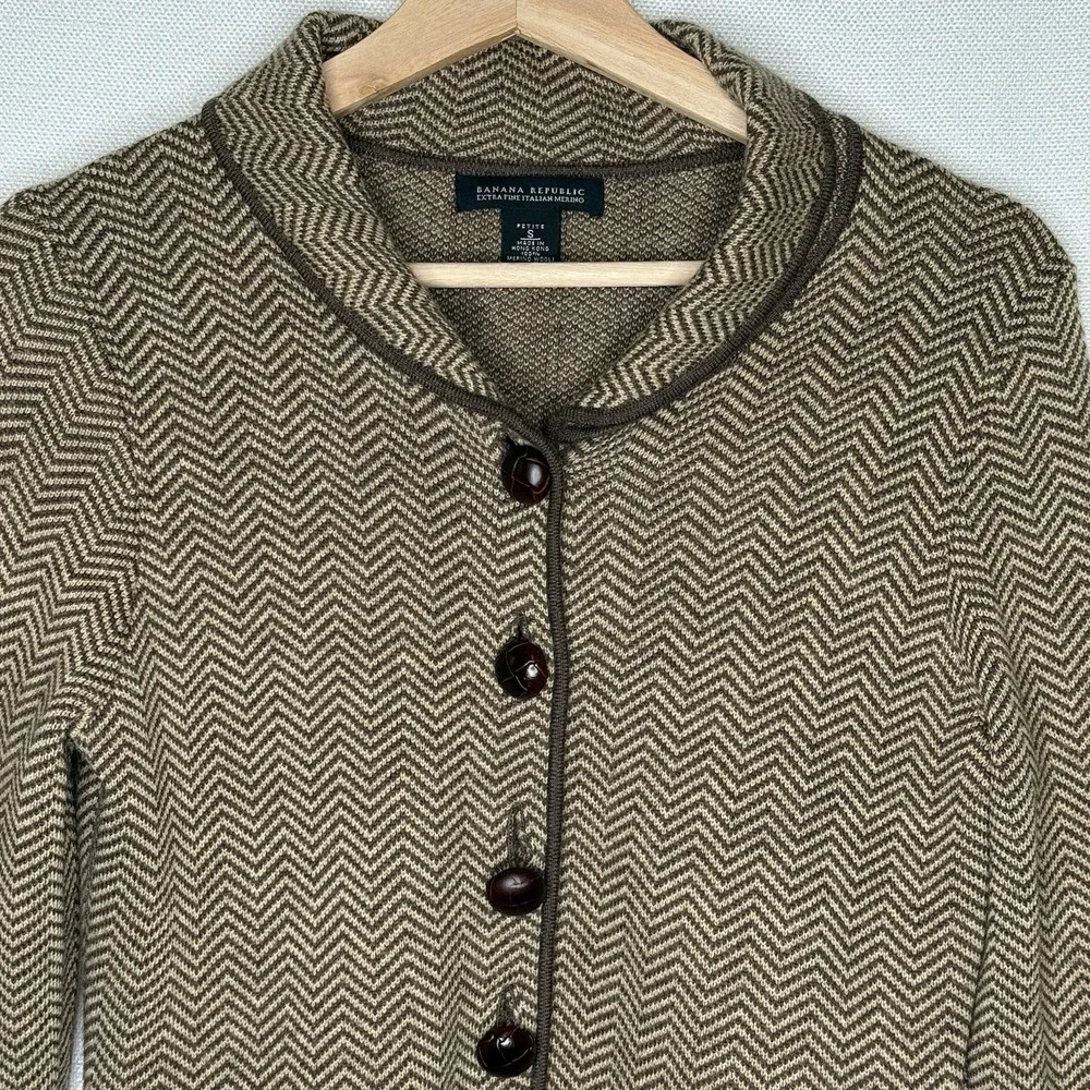 VTG Banana Republic Merino Wool Herringbone Riding Blazer Elbow Patches Women PS